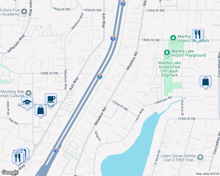map of restaurants, bars, coffee shops, grocery stores, and more near 930 152nd Place Southwest in Lynnwood