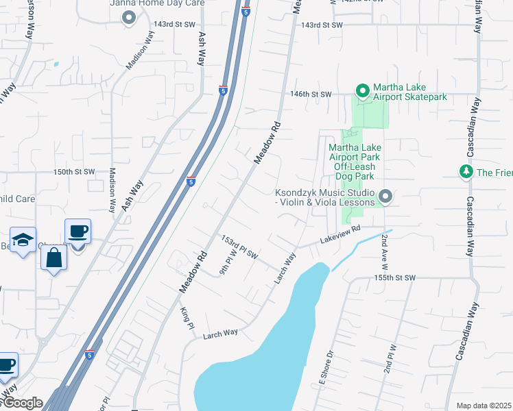map of restaurants, bars, coffee shops, grocery stores, and more near 803 151st Place Southwest in Lynnwood