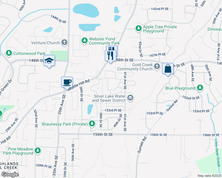 map of restaurants, bars, coffee shops, grocery stores, and more near 14915 38th Drive Southeast in Bothell