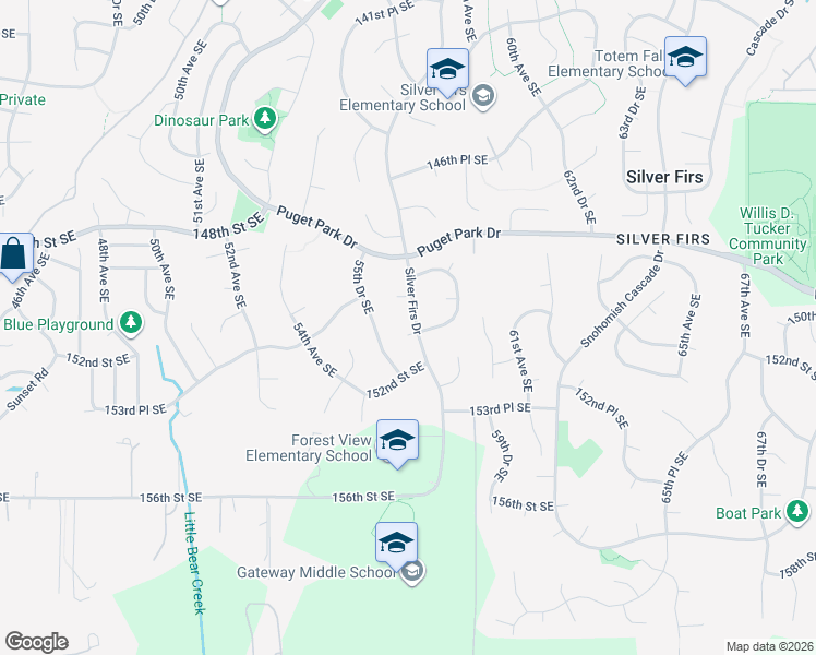 map of restaurants, bars, coffee shops, grocery stores, and more near 5708 151st Street Southeast in Everett