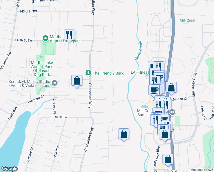 map of restaurants, bars, coffee shops, grocery stores, and more near 15122 3rd Drive Southeast in Lynnwood