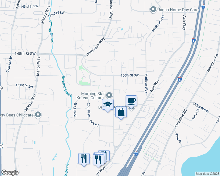 map of restaurants, bars, coffee shops, grocery stores, and more near 15119 19th Place West in Lynnwood