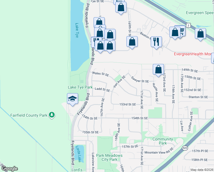 map of restaurants, bars, coffee shops, grocery stores, and more near 15111 167th Avenue Southeast in Monroe