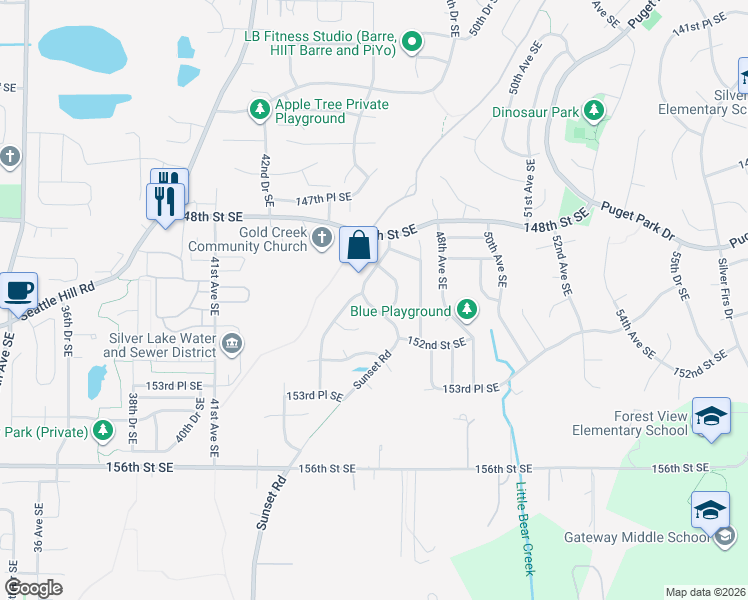 map of restaurants, bars, coffee shops, grocery stores, and more near 4622 150th Place Southeast in Everett