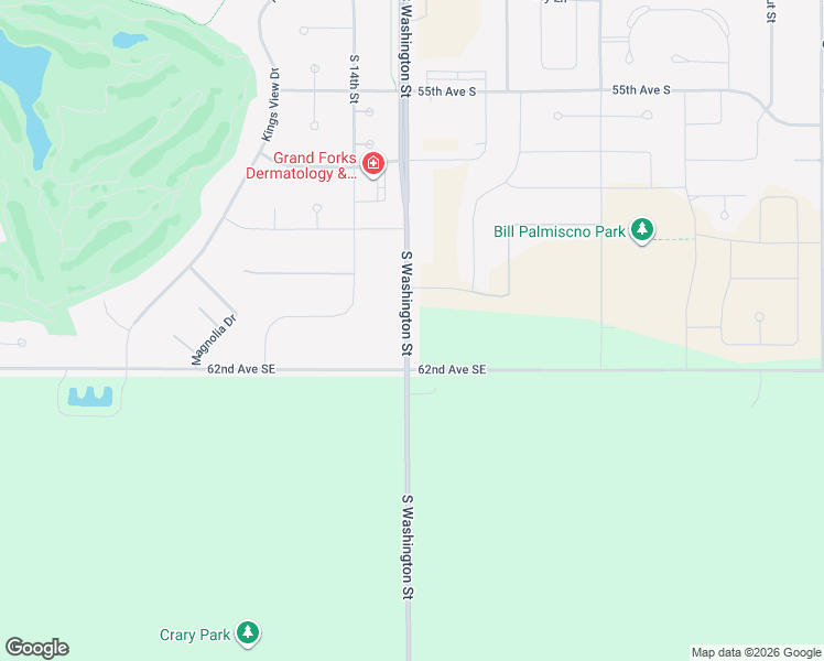 map of restaurants, bars, coffee shops, grocery stores, and more near 6000 South Washington Street in Grand Forks