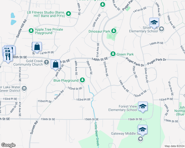 map of restaurants, bars, coffee shops, grocery stores, and more near 15015 50th Avenue Southeast in Everett