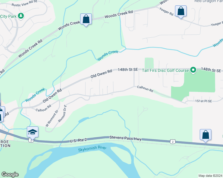 map of restaurants, bars, coffee shops, grocery stores, and more near 21213 Calhoun Road in Monroe