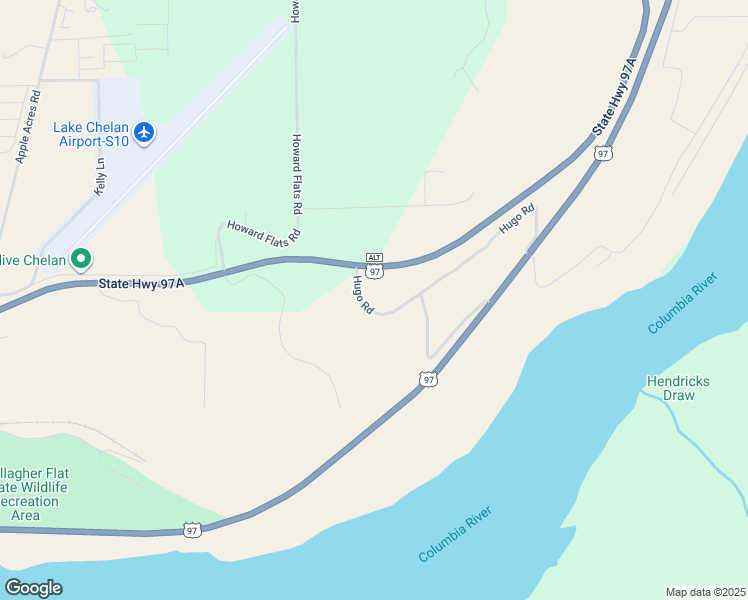 map of restaurants, bars, coffee shops, grocery stores, and more near 25 Hugo Road in Chelan