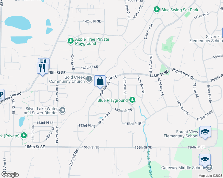 map of restaurants, bars, coffee shops, grocery stores, and more near 4620 149th Street Southeast in Everett