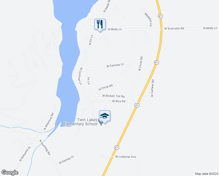 map of restaurants, bars, coffee shops, grocery stores, and more near 5320 West Green Court in Rathdrum