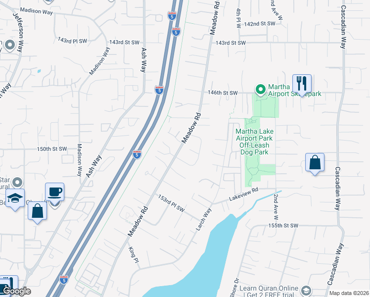 map of restaurants, bars, coffee shops, grocery stores, and more near 818 150th Street Southwest in Lynnwood
