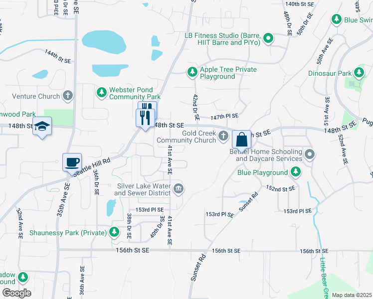 map of restaurants, bars, coffee shops, grocery stores, and more near 14919 41st Avenue Southeast in Bothell