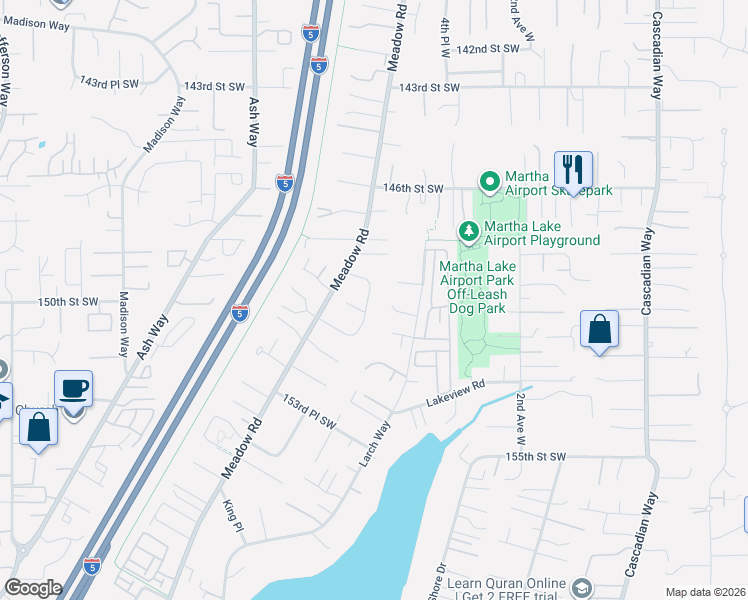 map of restaurants, bars, coffee shops, grocery stores, and more near 14929 8th Place West in Lynnwood