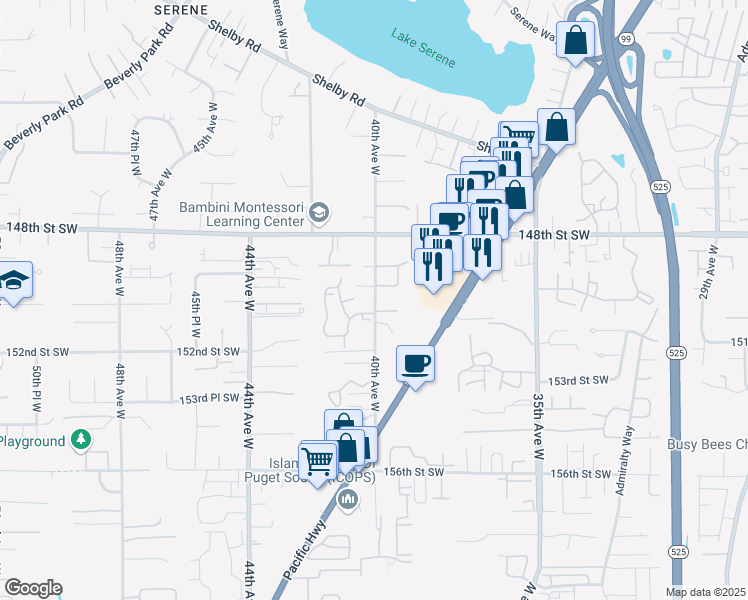 map of restaurants, bars, coffee shops, grocery stores, and more near 15003 40th Avenue West in Lynnwood