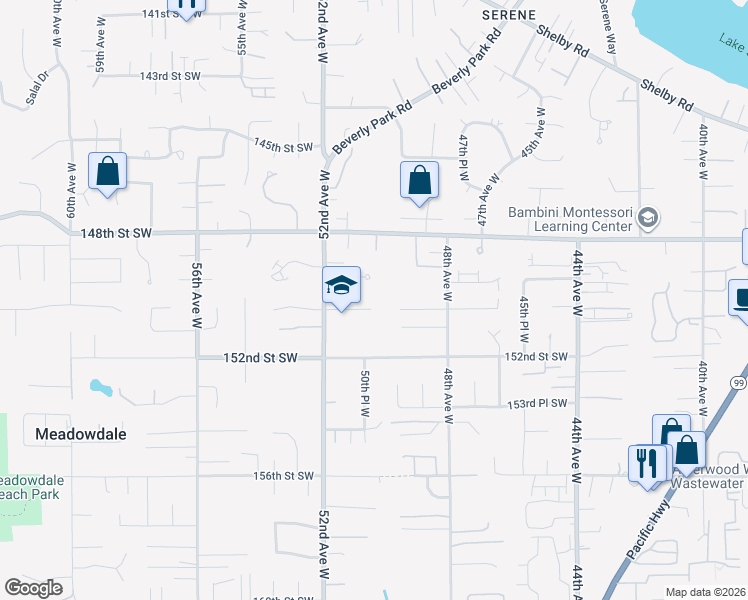 map of restaurants, bars, coffee shops, grocery stores, and more near 5014 150th Place Southwest in Edmonds