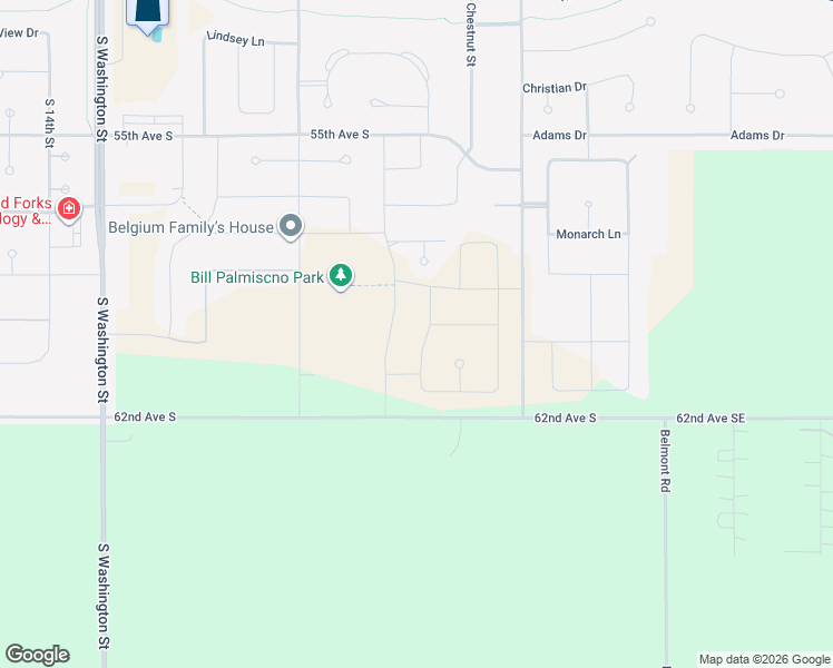 map of restaurants, bars, coffee shops, grocery stores, and more near Cottonwood Street in Grand Forks County