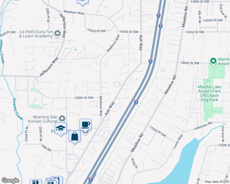 map of restaurants, bars, coffee shops, grocery stores, and more near 1319 149th Place Southwest in Lynnwood