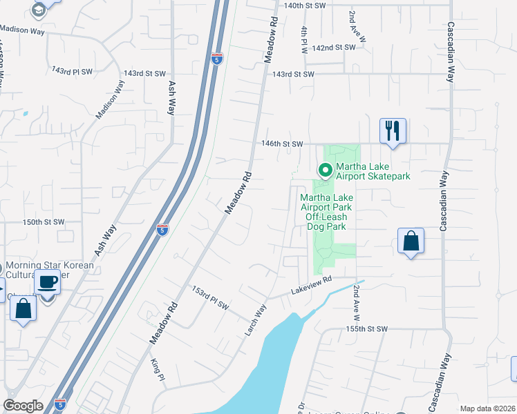 map of restaurants, bars, coffee shops, grocery stores, and more near 14929 8th Place West in Lynnwood