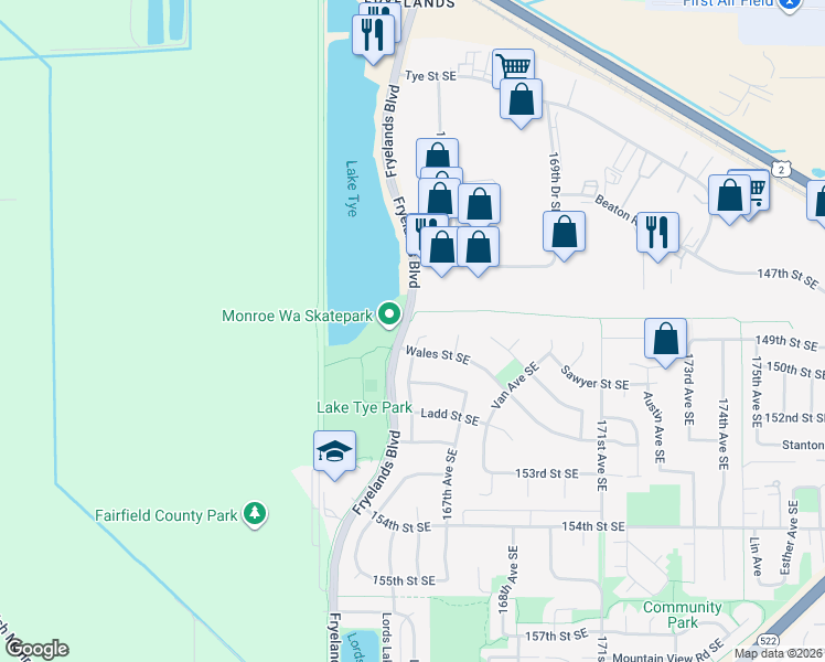 map of restaurants, bars, coffee shops, grocery stores, and more near in Monroe