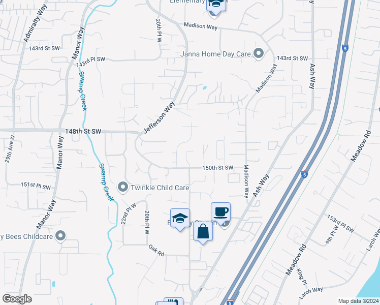 map of restaurants, bars, coffee shops, grocery stores, and more near 14815 18th Avenue West in Lynnwood