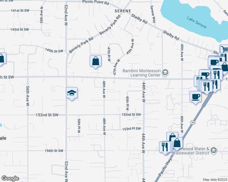 map of restaurants, bars, coffee shops, grocery stores, and more near 14913 48th Avenue West in Edmonds