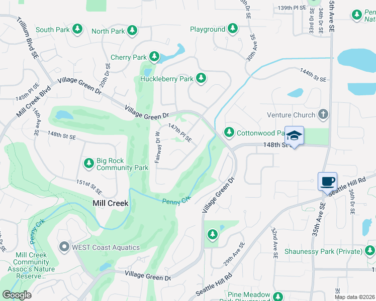map of restaurants, bars, coffee shops, grocery stores, and more near 2525 149th Court Southeast in Mill Creek