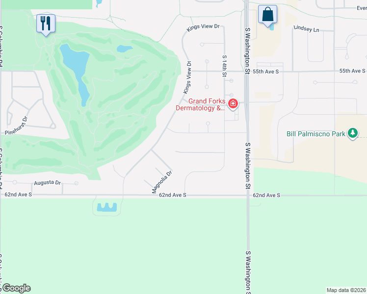 map of restaurants, bars, coffee shops, grocery stores, and more near 1700-2468 62nd Avenue in Grand Forks