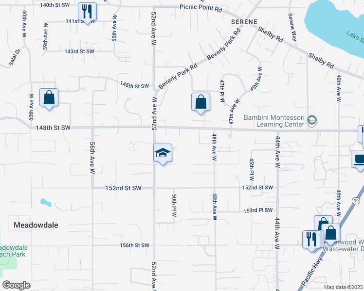 map of restaurants, bars, coffee shops, grocery stores, and more near 5001 149th Place Southwest in Edmonds