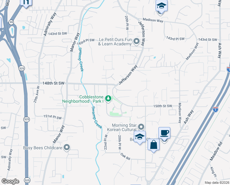 map of restaurants, bars, coffee shops, grocery stores, and more near 14821 Jefferson Way in Lynnwood