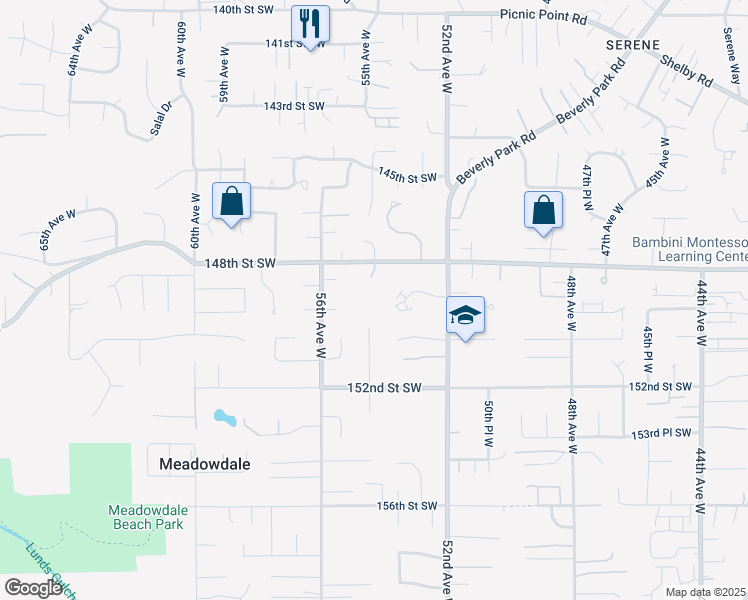 map of restaurants, bars, coffee shops, grocery stores, and more near 14823 54th Place West in Edmonds