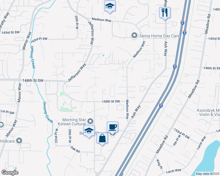 map of restaurants, bars, coffee shops, grocery stores, and more near 14807 16th Place West in Lynnwood