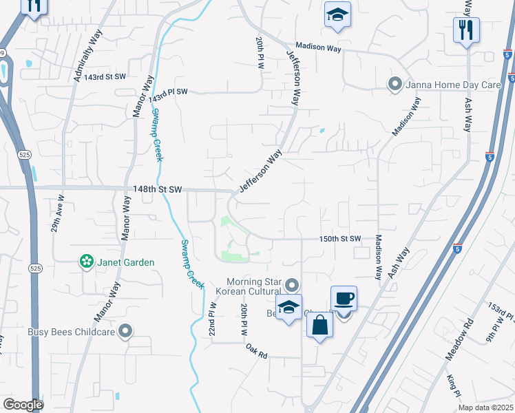 map of restaurants, bars, coffee shops, grocery stores, and more near 14817 Jefferson Way in Lynnwood