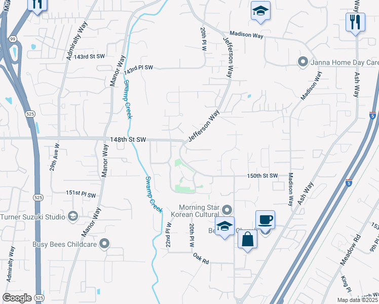 map of restaurants, bars, coffee shops, grocery stores, and more near 14821 Jefferson Way in Lynnwood