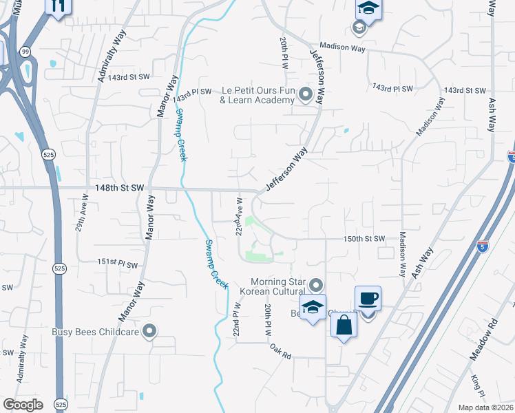 map of restaurants, bars, coffee shops, grocery stores, and more near 14821 Jefferson Way in Lynnwood