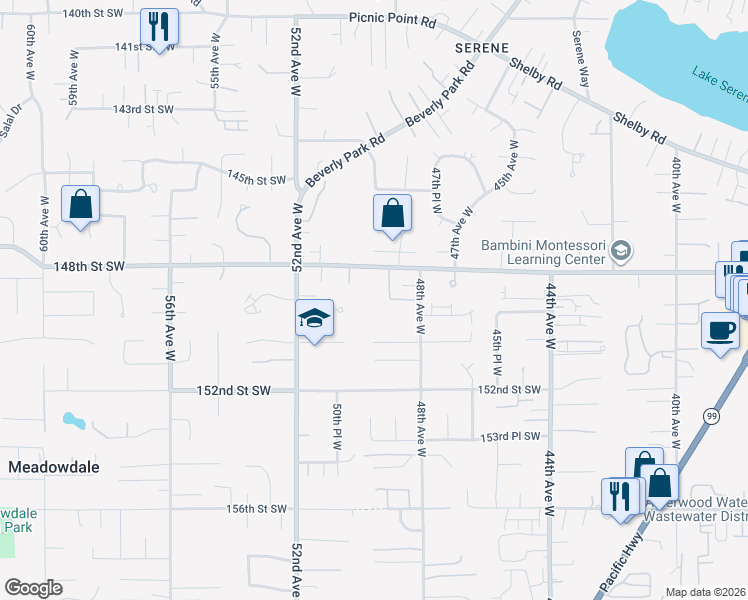 map of restaurants, bars, coffee shops, grocery stores, and more near 5001 149th Place Southwest in Edmonds