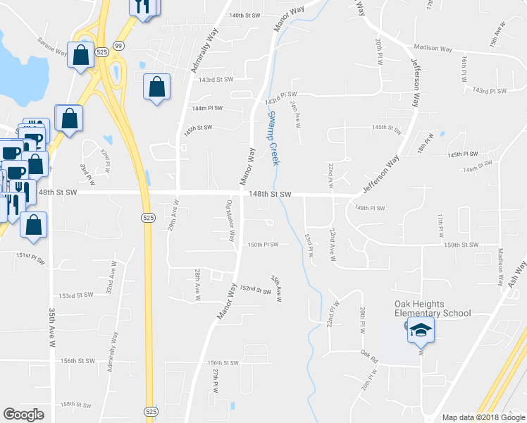 map of restaurants, bars, coffee shops, grocery stores, and more near 14828 26th Place West in Lynnwood
