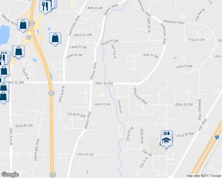 map of restaurants, bars, coffee shops, grocery stores, and more near 2408 148th Street Southwest in Lynnwood
