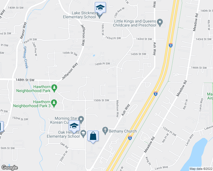 map of restaurants, bars, coffee shops, grocery stores, and more near 14805 16th Avenue West in Lynnwood