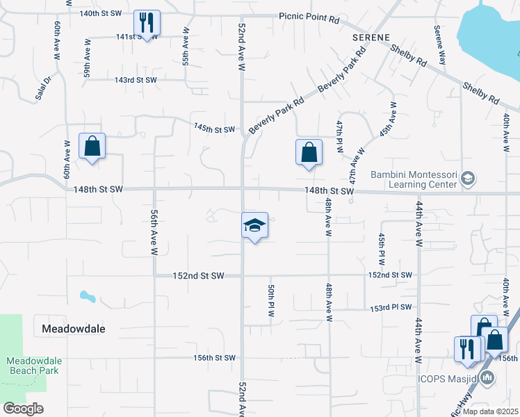 map of restaurants, bars, coffee shops, grocery stores, and more near 14829 52nd Avenue West in Edmonds