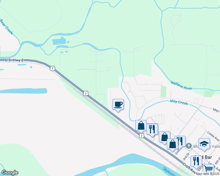 map of restaurants, bars, coffee shops, grocery stores, and more near 222 Nugget Road in Gold Bar