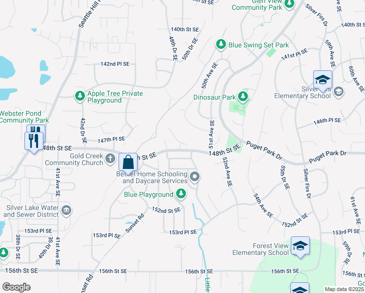 map of restaurants, bars, coffee shops, grocery stores, and more near 4910 147th Place Southeast in Everett
