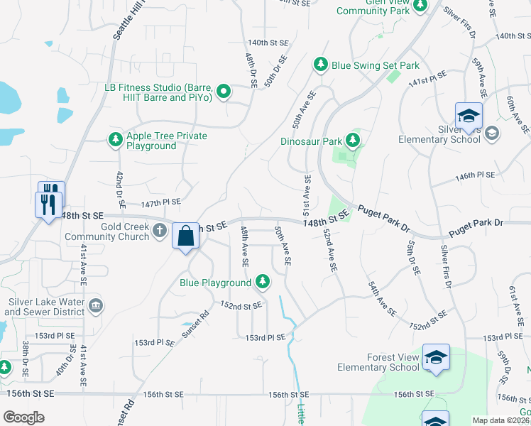 map of restaurants, bars, coffee shops, grocery stores, and more near 4910 147th Place Southeast in Everett
