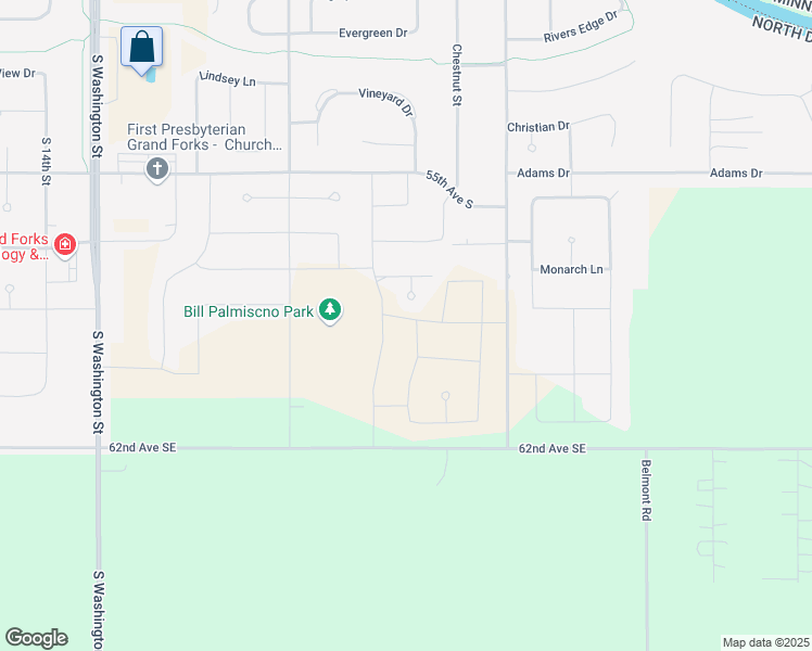 map of restaurants, bars, coffee shops, grocery stores, and more near Cottonwood Street in Grand Forks County