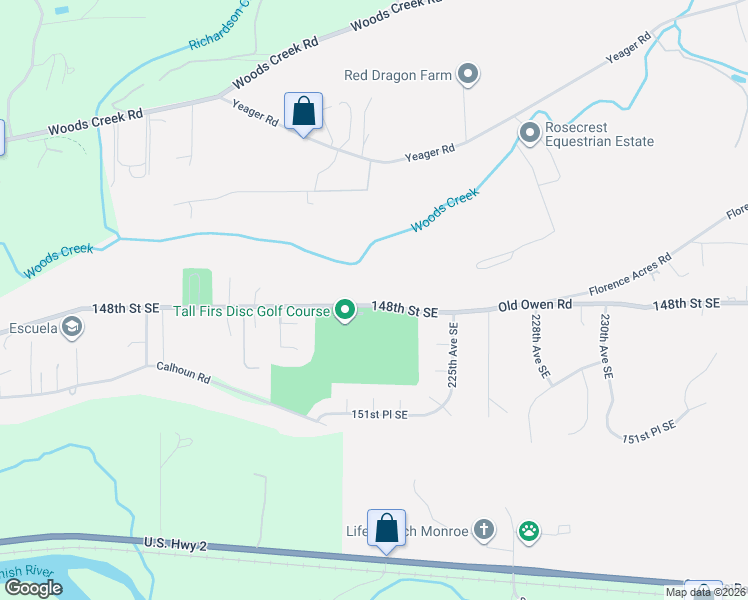 map of restaurants, bars, coffee shops, grocery stores, and more near 22217 Old Owen Road in Monroe