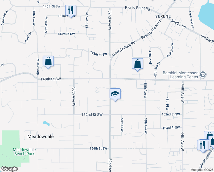 map of restaurants, bars, coffee shops, grocery stores, and more near 5205 149th Place Southwest in Edmonds