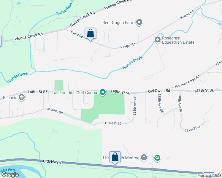 map of restaurants, bars, coffee shops, grocery stores, and more near 22217 Old Owen Road in Monroe