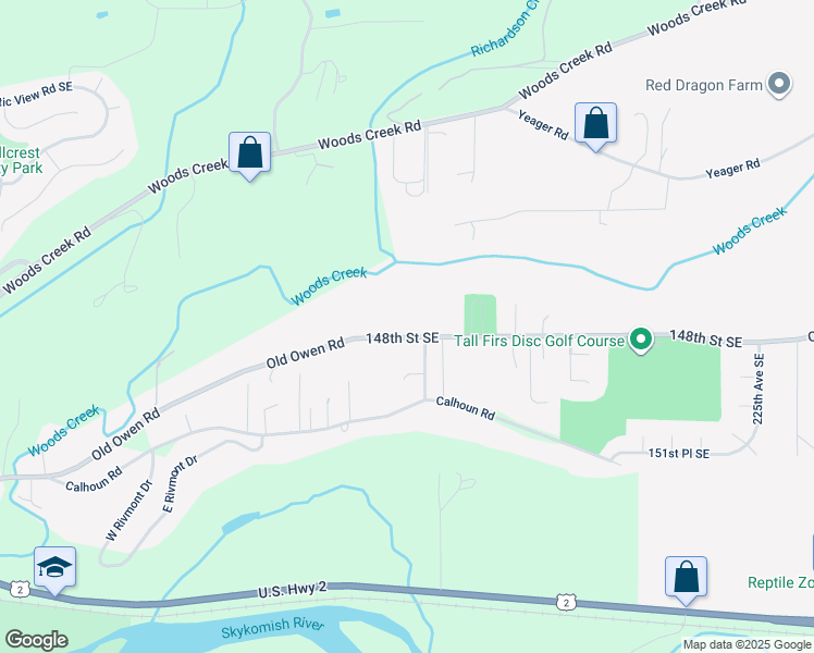 map of restaurants, bars, coffee shops, grocery stores, and more near 21415 Old Owen Road in Monroe