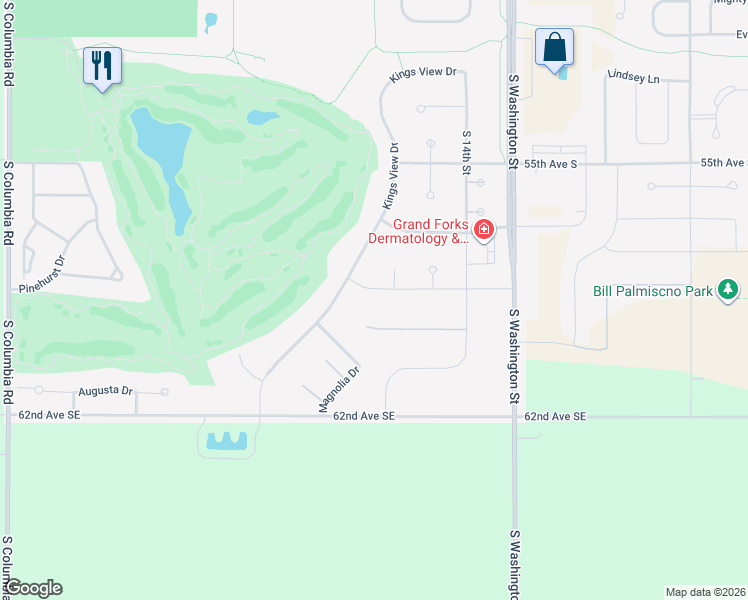 map of restaurants, bars, coffee shops, grocery stores, and more near 1700-2468 62nd Avenue in Grand Forks