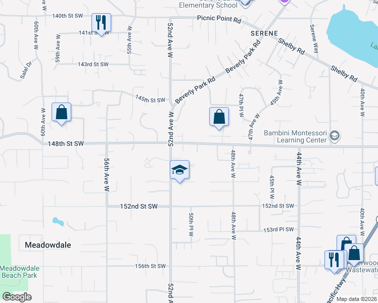 map of restaurants, bars, coffee shops, grocery stores, and more near 14829 52nd Avenue West in Edmonds