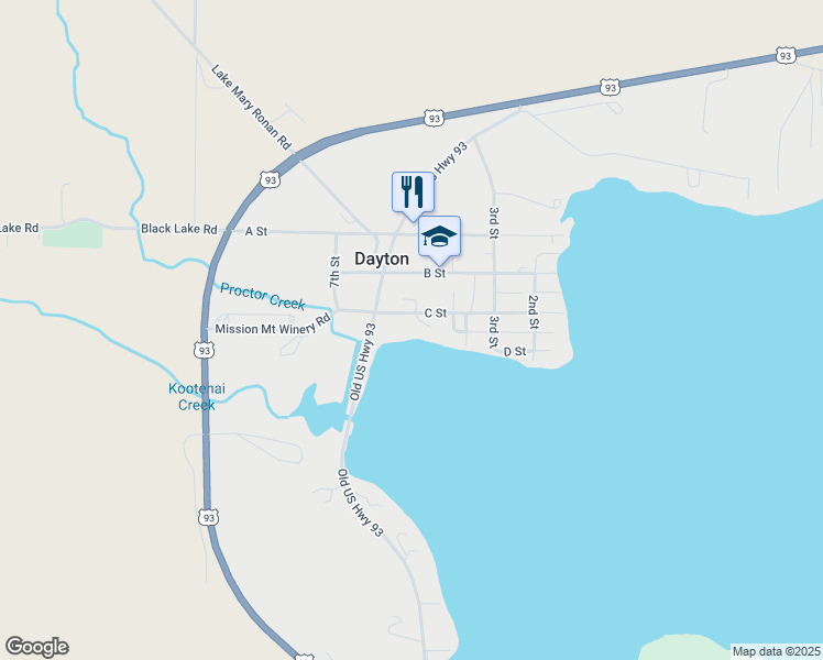 map of restaurants, bars, coffee shops, grocery stores, and more near 133 C Street in Dayton